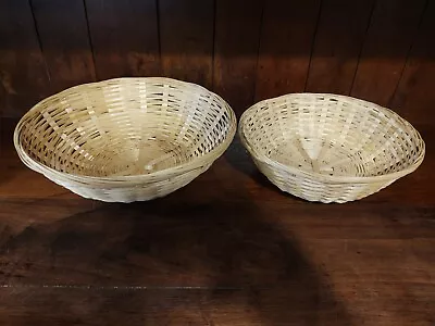 2 Vintage Hand Woven Bamboo Wicker Bread Fruit Basket Bowl 10  & 11 1/2  • $29.99
