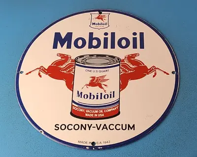 Vintage Mobil Sign - Pegasus Mobiloil Socony Gas Oil Pump Service Porcelain Sign • $139.37