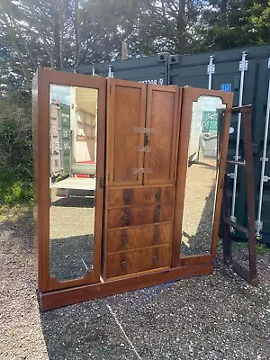 Antique Mahogany Three Door Wardrobe With Full Length Mirror • £650