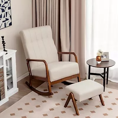Rocking Chair With Ottoman Upholstered Rocker Chair With Solid Rubber Wood Frame • $218.49