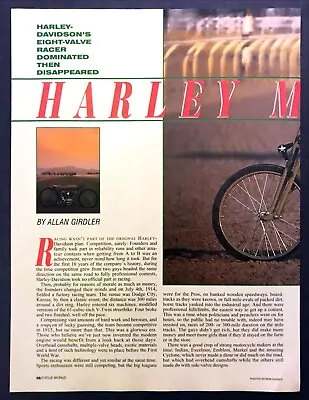 1914 Harley Davidson 8-Valve Racer Motorcycle 1992 Review Photo Article • $7.99