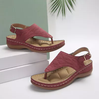 Womens Casual Orthopedic Wedge Sandals Ladies Summer Walk Slingback Flat Shoes • £10.34