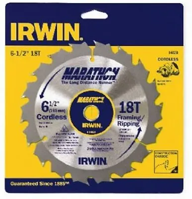 IRWIN MARATHON Carbide Cordless Circular Saw Blade 6 1/2-Inch 18T (14020) • $12.89