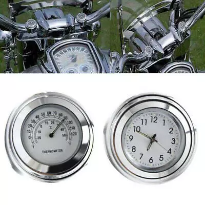 2X Motorcycle 7/8  1  Handlebar Clock Time Watch & Temperature Gauge Thermometer • $13.99