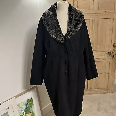 £36.99 • Buy Gorgeous Black Afghan Coat Long Trench Coat Faux Fur Lined Size L Vintage Style