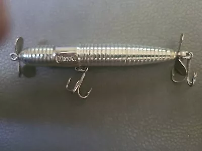 ANTIQUE Vintage Tom Mann's Hardworm Fishing Lure TOPWATER PROP BAIT IN CHROME • $16.99