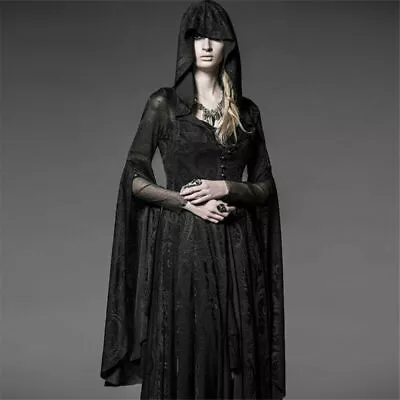 Punk Rave Gothic Long Women Dress Steampunk Hooded Visual Kei Coat Jacket Cloak • $96.43