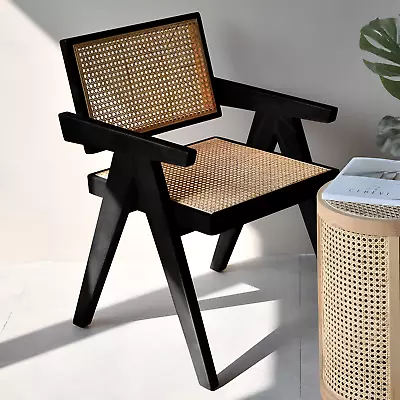 Adagio Dining Chair Rattan Cane Seat Scandi Lounge Armchair Black Wooden Frame • £179.98