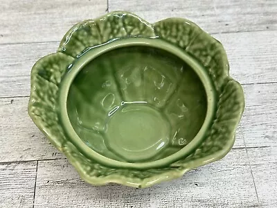 Vtg BORDALLO PINHEIRO Portugal GREEN CABBAGE LEAF SMALL Condiment Soup BOWL READ • $19.95