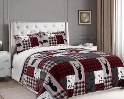 Elegant Comfort 3-Piece Patch Micro-Suede Reversible Sherpa - Comforter Set • $67.50