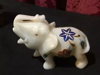 3  Figural Marble Elephant With Floral Gemstones Inlay Pietra Dura Micro Mosaic • $78.40