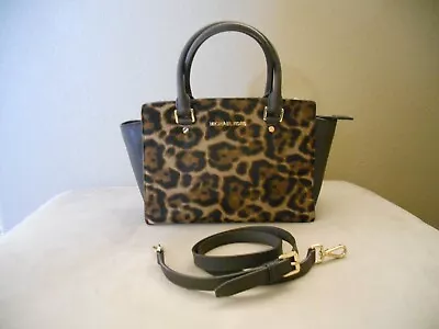 Rare Michael Kors Medium Selma Leopard Calfhair/dark Brown Leather Satchel Bag • $144