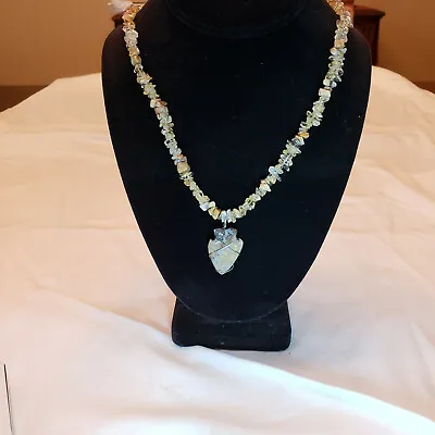 $9.99 • Buy Vintage, Designer & Costume Jewelry:  Citrine & Agate Necklace With Arrowhead