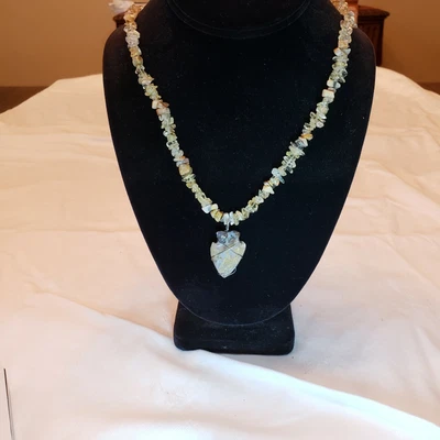 $9.99 • Buy Vintage, Designer & Costume Jewelry:  Citrine & Agate Necklace With Arrowhead