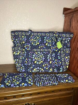 NWT Vera Bradley Get Carried Away Tote Retired Indigo Pop Pattern Complete Set • $105.99