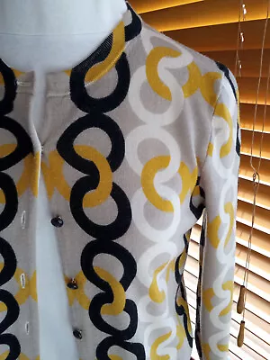 RARE J.Crew Collector's Chainlink Beige Gold Merino Cardigan Sweater M 6-8 • $17.99