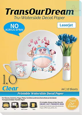 TransOurDream Tru-Waterslide Decal Paper Laser Printer Clear 10 Sheets A4 Water • £12.98