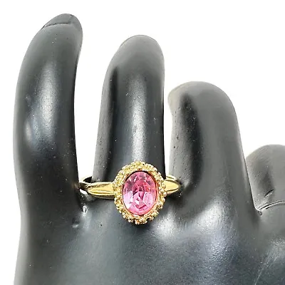Vintage Gold Tone Pink Crystal Oval Center Ring Size 9.5 • $20.70