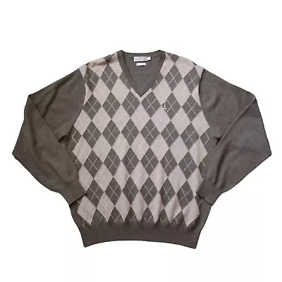 Peter Millar Sweater Mens Large Tan Argyle V Neck Pullover 100% Merino Wool • $25.63