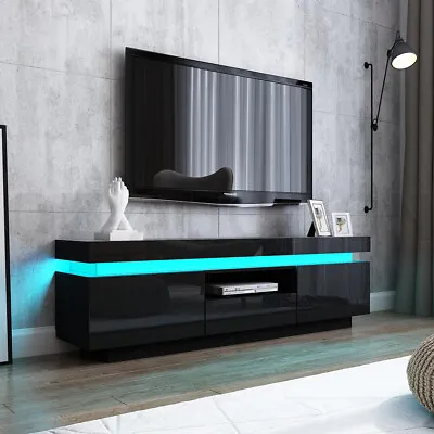 $269.95 • Buy TV Cabinet Stand Entertainment Unit LED TV Console Table 2 Doors 1 Drawer Black