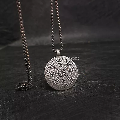 Mens Norse Viking Rune Vegvisir Compass Pendant Necklace Stainless Steel • $7.99
