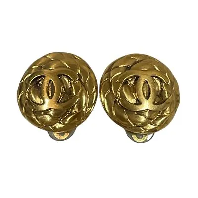 CHANEL Vintage 96A COCO Mark Earring Gold Genuine / 31984 • £300.81