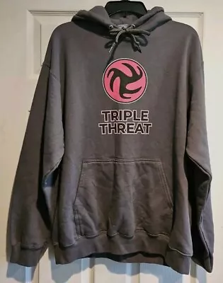 New Mens L Rare Gray Triple Threat Logo Thick Pullover Hoodie Hooded Sweatshirt  • $19.60