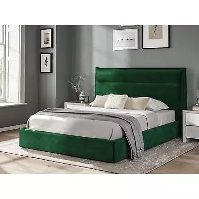 King Size Bed Fabric Bedframe Ottoman  - Green - Velvet • £554.40