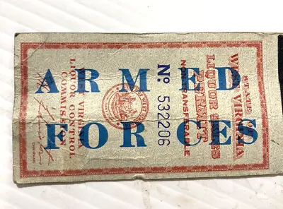 Armed Forces - West Virginia State Revenue Liquor Tax Stamp - Booklet • $37.50