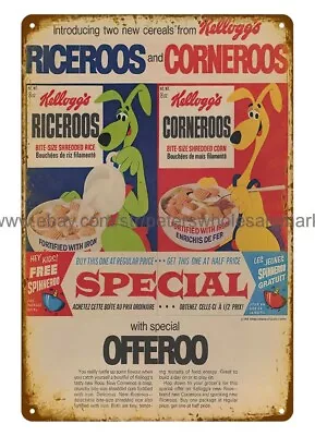 Home Decor 1958 Kellogg's Riceroos And Corneroos Special Cereal Metal Tin Sign • £18.27