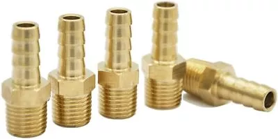 5 Pcs Air Hose Fittings Brass Hose Barb Fitting Adapter 5/16 Barb X1/4 Npt Male • $11.99
