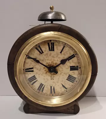 Antique 19th Century C1880s German “HAC” Circular Mahogany Alarm Clock (Mantel) • £119.95