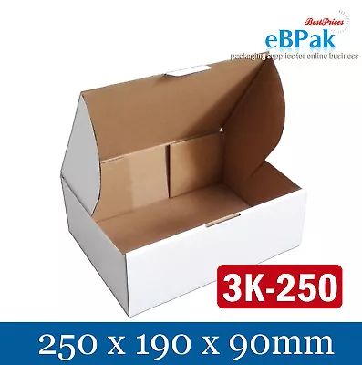 50x Mailing Box 250 X 190 X 90mm Diecut White For 3kg Large Satchel B13 • $45.50