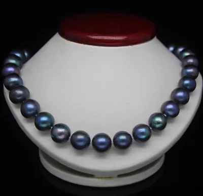 Natural FINE HUGE 9-10MM RAINBOW BLACK PEARL ROUND BEADS NECKLACE 18INCHES • £38.39