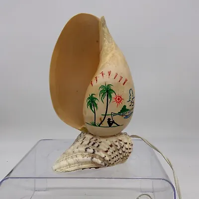 MCM Hawaiian Lamp Conch Shell Souvenir Hand Painted Fishing Scene 8  Tall • $45