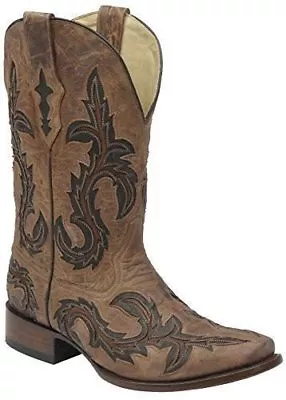 CORRAL Men's Tan With Chocolate Inlay Square Toe Cowboy Boots G1137 • $268.50