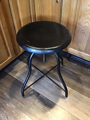 VINTAGE ANTIQUE 1930’s BLACK INDUSTRIAL CAST IRON ADJUSTABLE SHOP STOOL 13” SEAT • $229.90