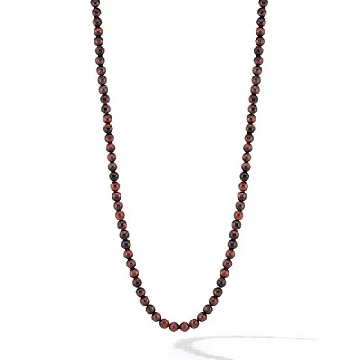 Men's 6mm Natural Red Tiger's Eye Bead Necklace Satin Sterling Silver 925 • $300