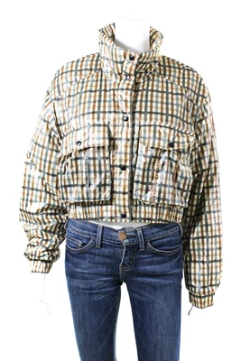 $41.99 • Buy Zara Womens High Neck Gingham Cinched Cropped Coat Beige Size Small