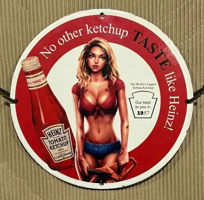 1957 Vintage Heinz Tomato Ketchup Usa Girl Pinup Porcelain Enamel Store Sign • $180