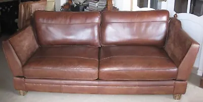 £825 • Buy Halo Timothy Oulton Knoll Brown Leather Four Seater Sofa Drop Arm Settee