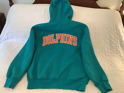 VINTAGE NFL Miami Dolphins Jacket Sz Large Hooded Fleece Lined In Excellent Cond • $39.50