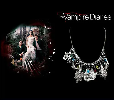 The Vampire Diaries: Bonnie Elena Antique Silver Multi Gem 11 Charm Chain Set • £11.23