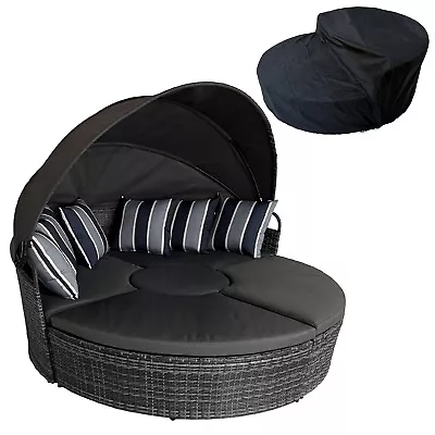 Outdoor Round Sofa Bed Patio Garden Daybed Furniture Set Sun Island Lounge Grey • £579.99