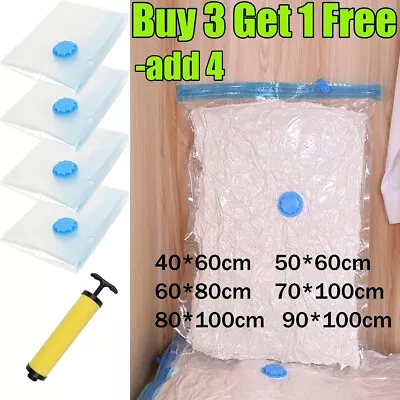 Large Strong Vacuum Storage Bags Saving Space Saver Clothes Vaccum Bag Clear • £4.59