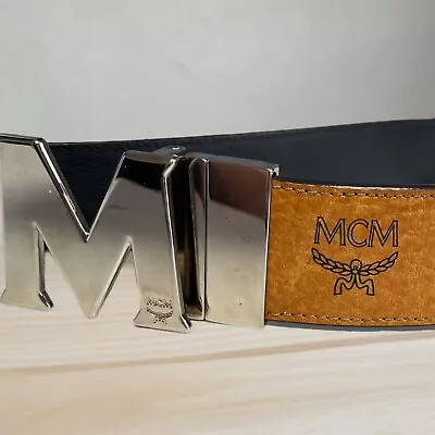 MCM Black/Brown Reversible Leather Belt Size L-Xl Mint • $150