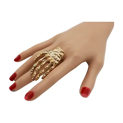 Women Gold Metal Ring Fashion Elastic Band Skeleton Bones Finger Hand Accessory • $14.99