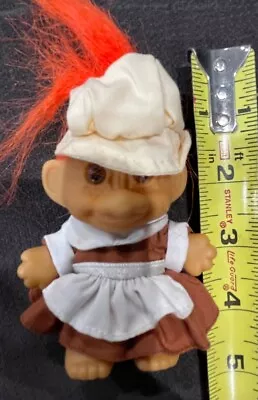 Vintage Russ Berrie Troll Girl Doll - Orange Hair - Brown Eyes  Maid Brown Dress • $6.29