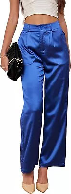 Heipeiwa Women's Wide Leg Wedding Party Satin Casual Dress Nightout Pants Long T • $86.98