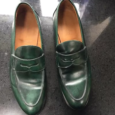 Mens Leather Penny Loather Shoes Size 44 Marbled Green Worn Once Made In Italy • £25